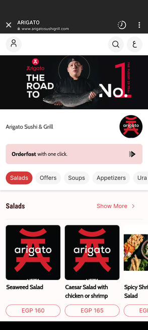 Arigato's direct ordering platform