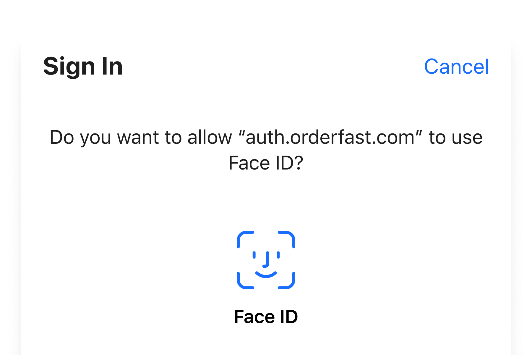 Signing in with Face Id on OrderFast.